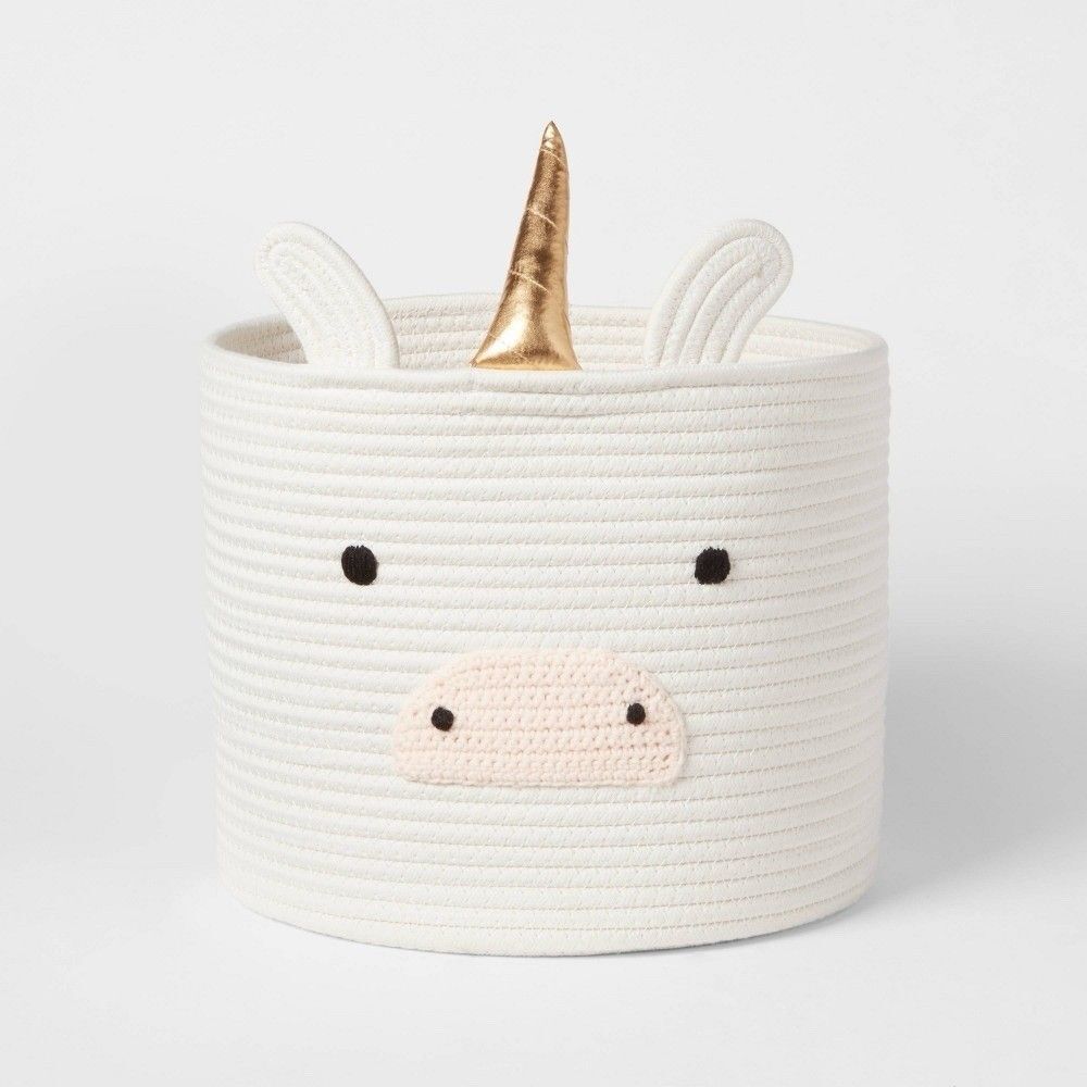 Pillowfort Unicorn Coiled Rope Storage Basket Cream Kids Room 10” Round